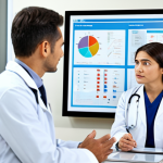 A professional male doctor, fully clothed in a clean lab coat, attentively listening to a female patient, who is fully clothed in modest business casual attire. They are seated in a bright, modern clinic consultation room with medical charts on the desk and a digital tablet visible. The setting is appropriate for a serious health discussion. safe for work, appropriate content, professional, family-friendly, perfect anatomy, correct proportions, natural pose, well-formed hands, proper finger count, natural body proportions, high-quality, realistic professional photography.
