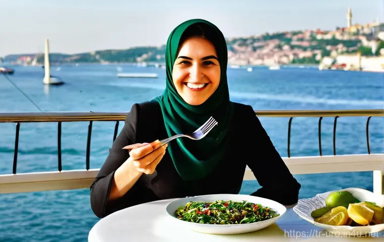 신장결석 완화를 위한 식단 - **Prompt 1: A Turkish woman enjoying a delicious, kidney-friendly meal.**
    A vibrant, natural-lig...