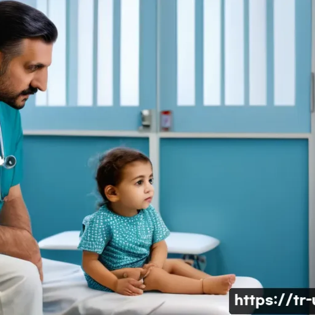 야뇨증 진단을 위한 검사의 종류 - A clinical pediatric examination room scene featuring a Turkish doctor attentively listening to a yo...