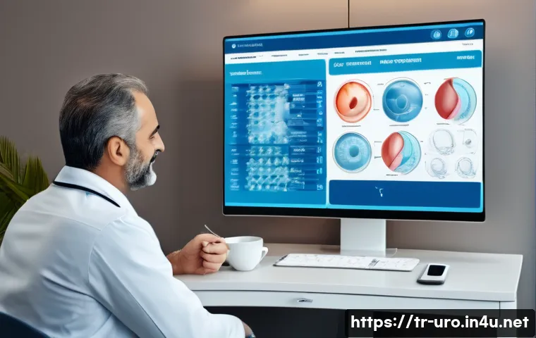 남성 불임 진단을 위한 정자 검사 - A modern Turkish medical clinic setting showing a middle-aged Turkish man consulting with a urologis...