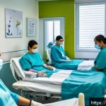 Home 17 방광암 치료를 위한 최신 약물 비교 - A modern hospital oncology ward in Istanbul, Turkey, showing a diverse group of adult patients recei...