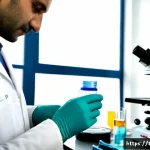 소변 검사로 알 수 있는 질환 - Photorealistic modern Turkish hospital laboratory, close-up of a gloved medical technician examining...